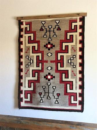 Navajo rug hanger dark walnut stained oak